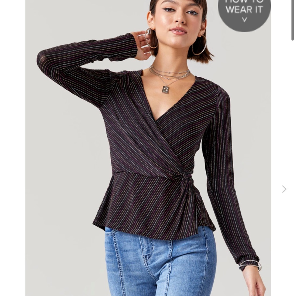 BONNIE GLITTER SURPLICE KNIT BLOUSE